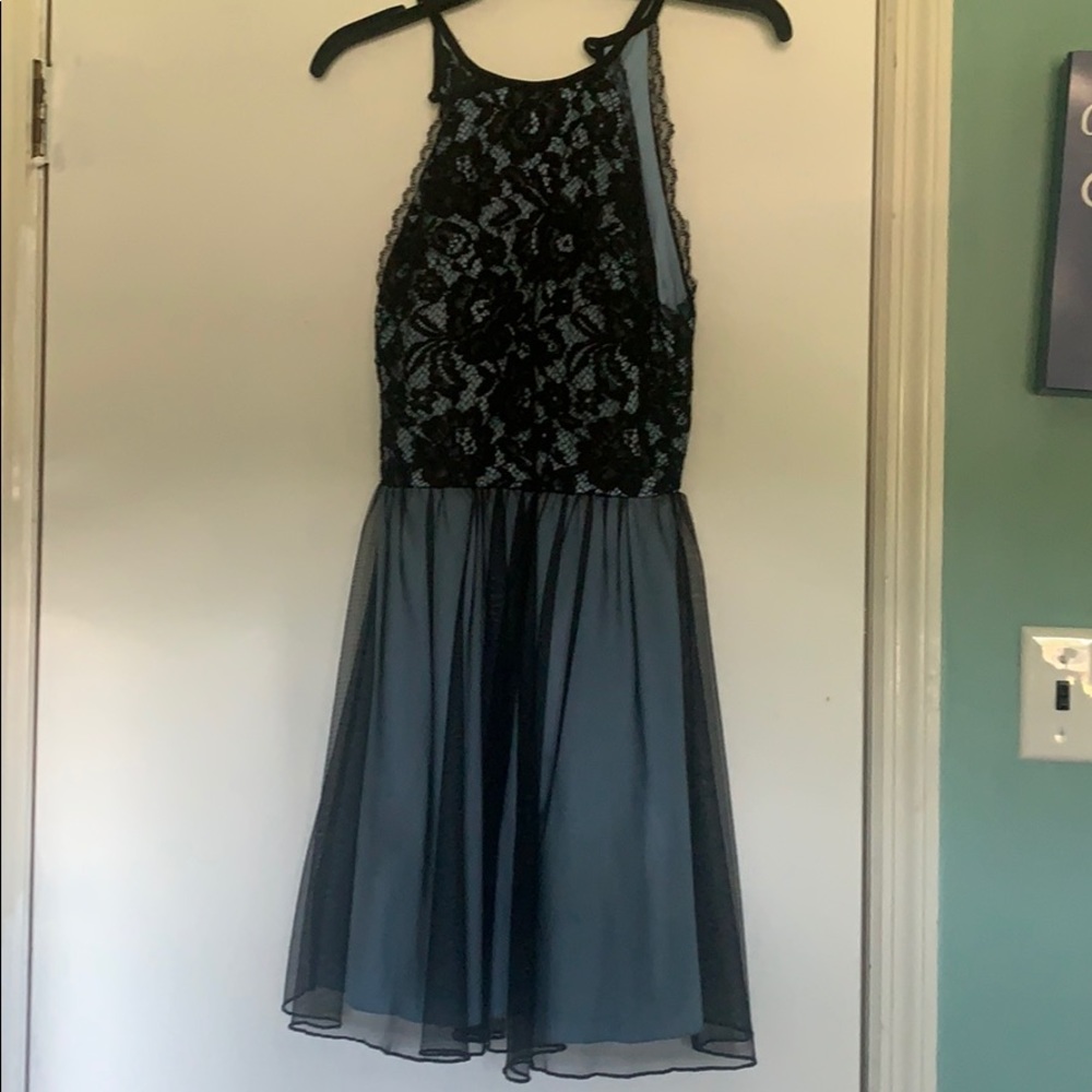 Blue/black lace/tulle dress